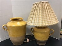 Large Matching Pottery Vase & Accent Lamp
