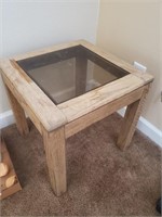 Small Square Wood Table W/ Glass