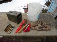 weights, ammo box, misc. tools
