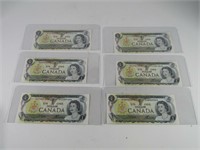 TRAY: 6 - 1973 BANK OF CANADA 1 DOLLAR BANK NOTES