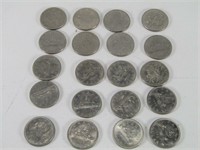 TRAY: 20 CDN ONE DOLLAR COINS- 1968-1977