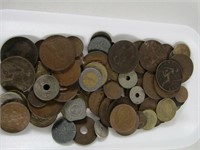 TRAY: ASS'T BRITISH & OTHER FOREIGN COINS