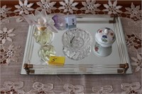 MIRRORED TRAY WITH RING BOX AND PERFUME BOTTLE