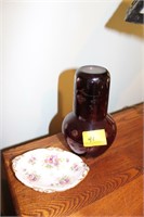 RED CUT TO CLEAR BEDSIDE BOTTLE WITH CUP