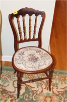 LADIES SIDE CHAIR WITH NEEDLE POINT SEAT