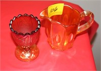 CARNIVAL GLASS CREAMER AND  TOOTH PICK HOLDER