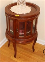 MAHOGANY ROUND BUBBLE GLASS CABINET WITH SERVING