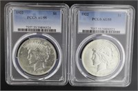 1922 AU55 Peace Silver Dollar