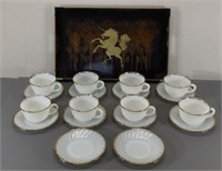 Fire-King Coffee Cups w/Saucers & Unicorn Tray