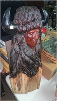 Hand Carved Native American figure.  30” tall
