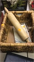 Square basket.  Rolling pin.  Cheese slicer/board
