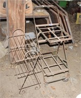 Lot Old Cart & Metal Shelf