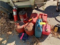 9-Gas Cans, Fire Extinguisher, hose