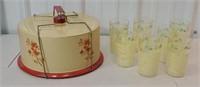 Beautiful retro cake carrier & set of retro water
