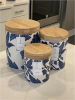 3PC BLUE & WHITE CANISTER SET