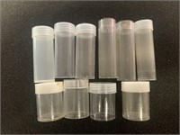 (BAG OF 10) ASSORTED "PLASTIC" TUBE COIN HOLDERS