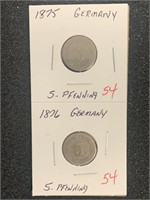 1875 & 1876 GERMANY (5-PFENNING) COINS