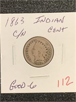 1863 C/N INDIAN HEAD CENT (GOOD-6)