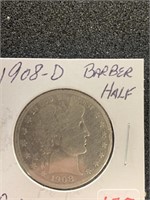 1908-D BARBER HALF DOLLAR (90% SILVER) (GOOD)