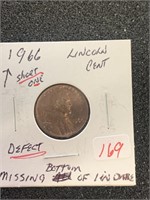 1966 LINCOLN CENT ***DEFECT - SHORT"1" IN DATE***