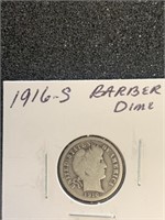1916-S BARBER DIME (90% SILVER) (GOOD)