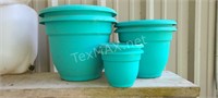 (6) Teal Plastic Pots
