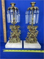 Pr. Brass Candelabras with Glass Prisms