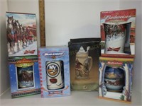 6 Budweiser Beer Steins in Orig. Boxes