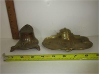 2 Brass Inkwells. Missing Ink Pots