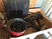 Box lot w/ old pliers, toilet valve and unknown
