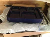 Plastic serving trays, aluminum cooking pans,