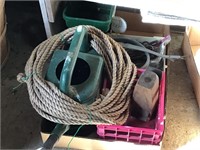 Manila rope, small crate & hand held seeder