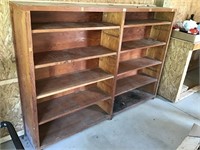 Homemade wood wall shelving unit. 51.5”H x 73”W x