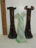 3 Art Glass Bud Vases
