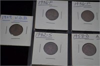 1909 VDB LINCOLN CENT, 4 MORE LINCOLN CENTS