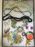 Lot of Costume Jewelry Necklaces, Pins, Etc. Case