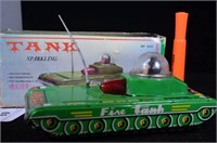 VINTAGE TIN TOY FIRE TANK, BY SPARKLING