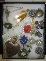 Lot of Costume Jewelry Pins, Stones, Etc. Case