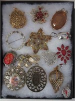 Lot of Costume Jewelry Pins. Case Not Included.