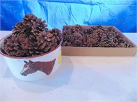 granite pot with horse and pine cones