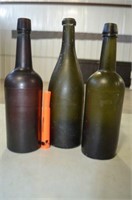 (3) OLD, HEAVY GLASS BOTTLES- ONE MARKED