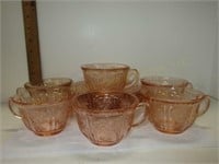 Set of 6 Depression Glass Cup & Saucers