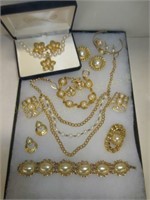 Lot Goldtone & Pearl Costume Jewelry. Case Not