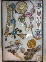 Costume Jewelry Cufflinks, Pin, Bracelets. Case