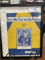 FRAMED "BURY ME OUT ON THE PRAIRIE" SHEET MUSIC