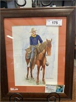 FRAMED MAN ON HORSE WATERCOLOR BY SHILOH