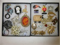 Costume Jewelry Pins, Rings, Pendants. Case Not