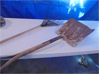 metal rake, grain scoop