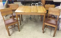 Retro Wooden Table w/ 1 Leaf & 4 Chairs