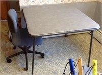 Card table, office chair